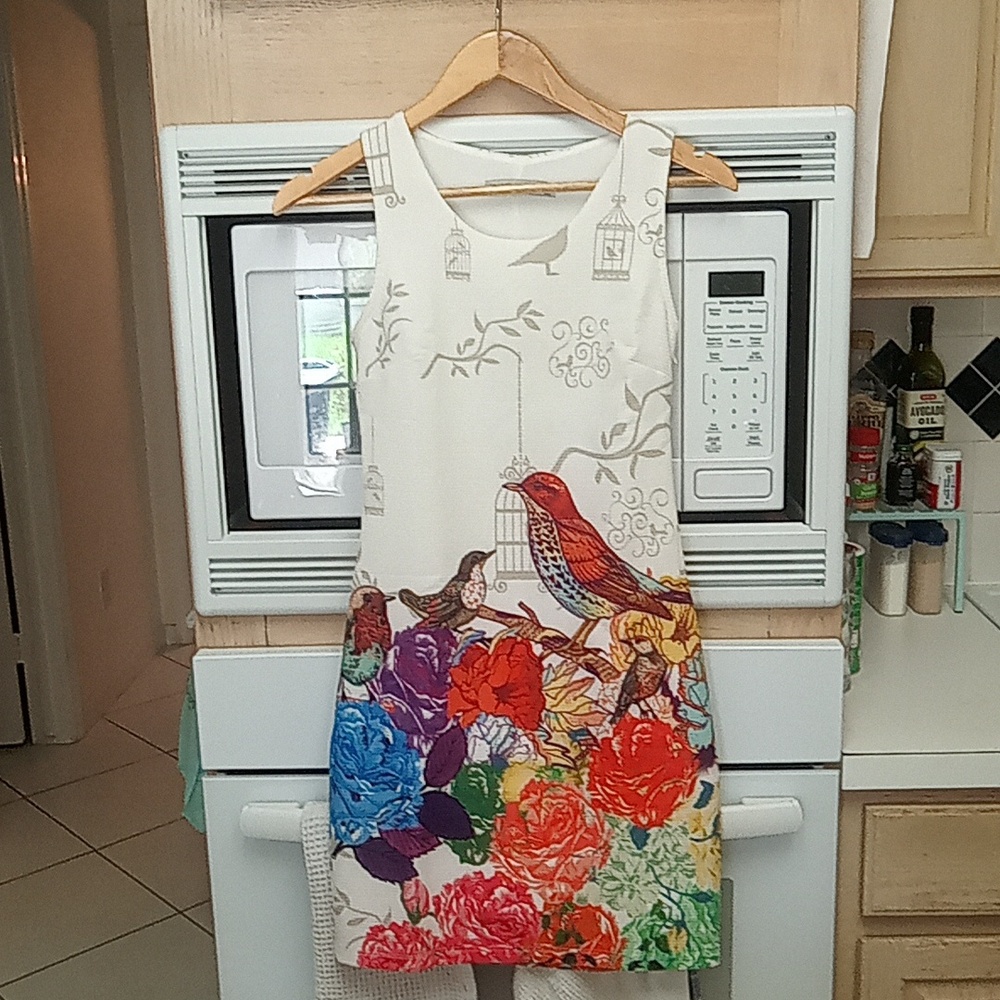 Bird and floral print dress